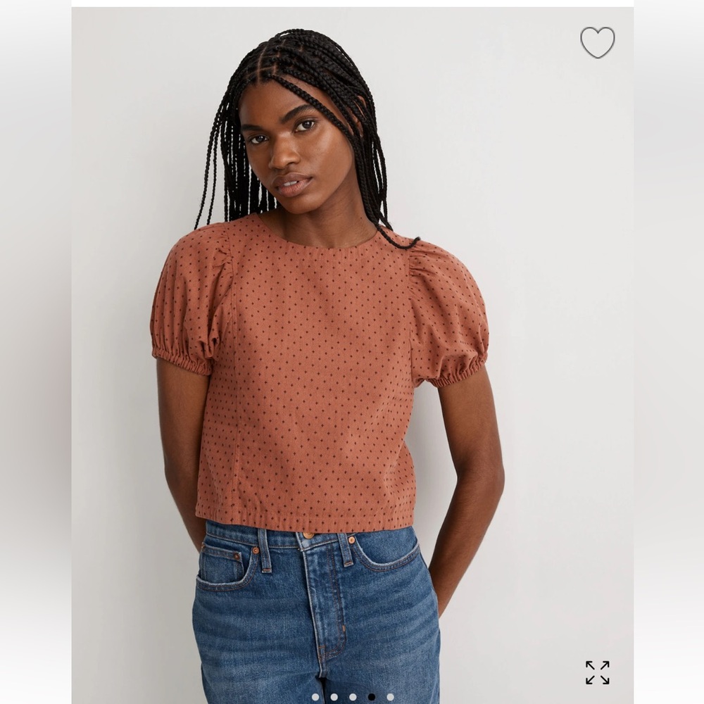 Madewell Jacquard Puff-Sleeve Top in Micro Cross - Size 10